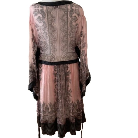 Cache Vintage Kimono Dress Sheer Unique Rare Pink and Black sz M/L Whimsigoth - Picture 7 of 10